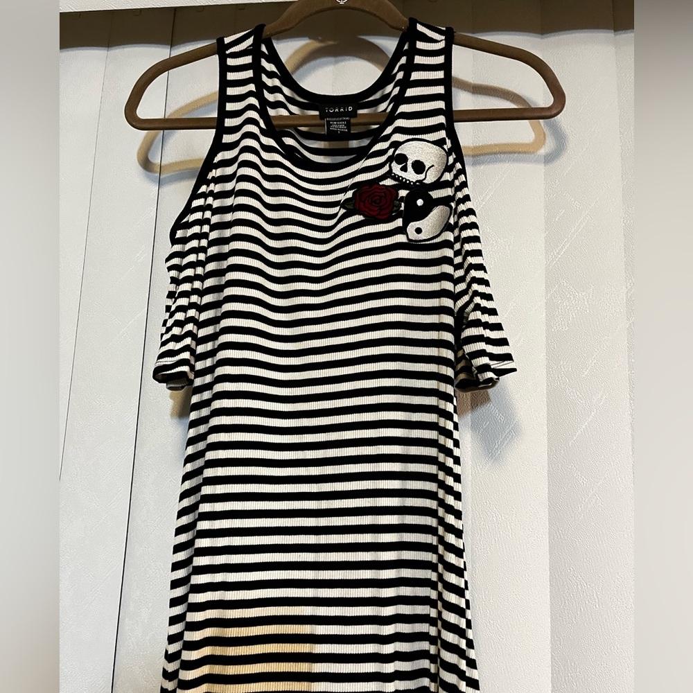 Torrid Black and White Striped Tank with Skull and Rose